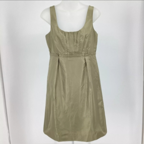 J. Crew Clementine Sleeveless Dress 8P Tan Caspian Silk Taffeta Shift #17666 - Picture 2 of 7